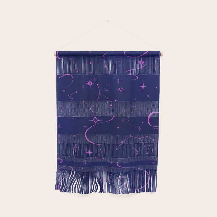 Pink and dark blue mystical starry night Wall Hanging Gallery Image 1