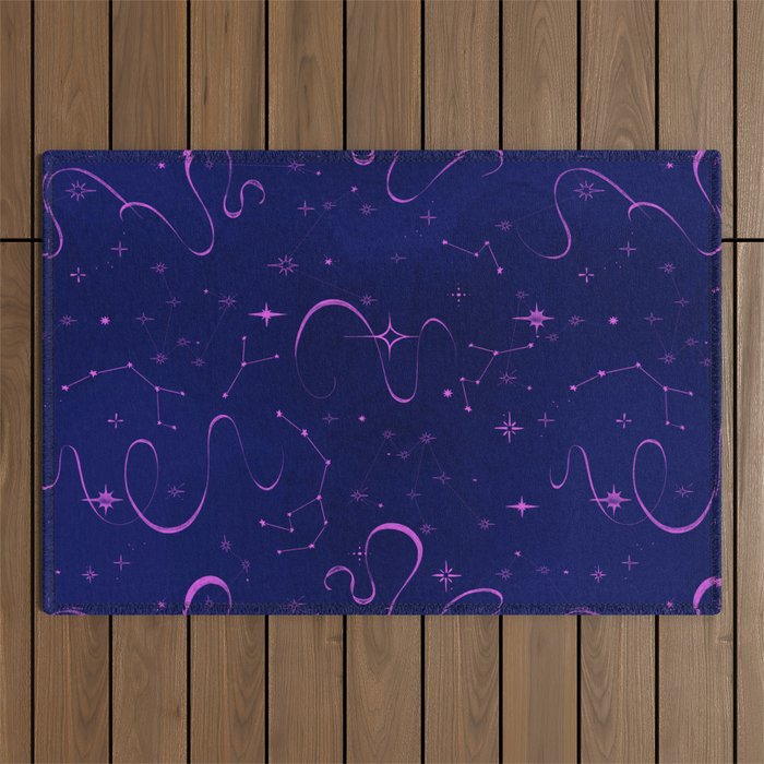 Pink and dark blue mystical starry night Outdoor Rug Gallery Image 1