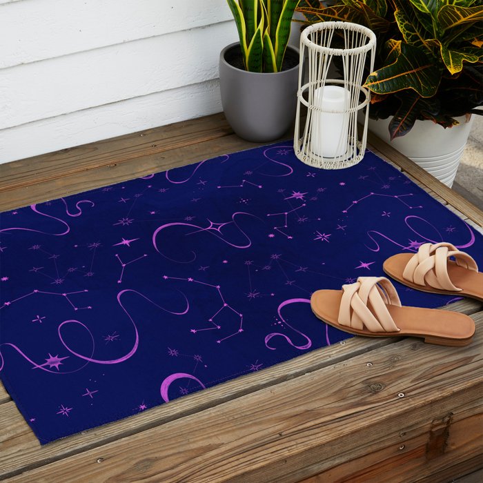 Pink and dark blue mystical starry night Outdoor Rug Gallery Image 2
