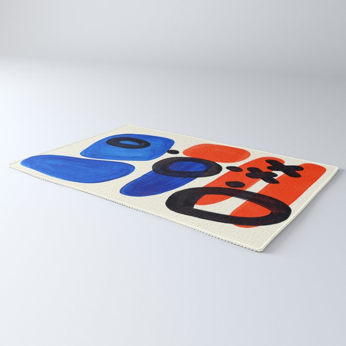 Blue Orange Fun Colorful Mid Century Modern Abstract Painting Shapes Pattern Rug Gallery Image 3