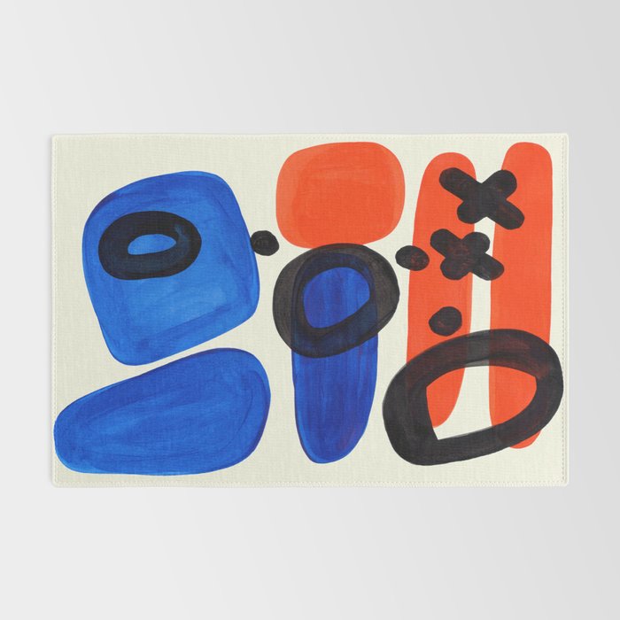 Blue Orange Fun Colorful Mid Century Modern Abstract Painting Shapes Pattern Rug Gallery Image 2