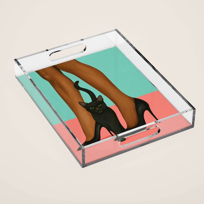 Woman in Heels with Black Cat Acrylic Tray Gallery Image 1