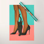 Woman in Heels with Black Cat Wrapping Paper Gallery Image 1