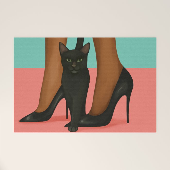 Woman in Heels with Black Cat Welcome Mat Gallery Image 1