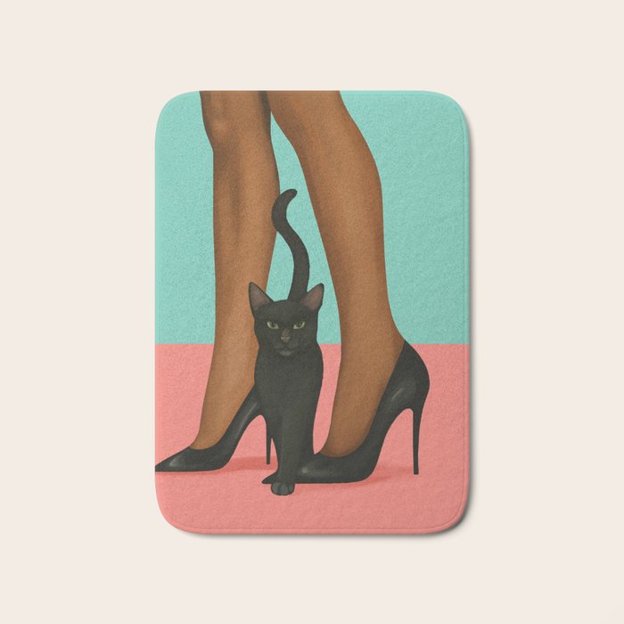Woman in Heels with Black Cat Bath Mat Gallery Image 1
