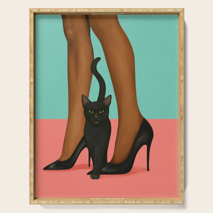 Woman in Heels with Black Cat Serving Tray Gallery Image 1