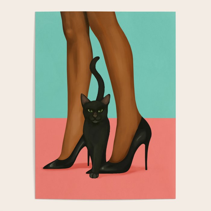 Woman in Heels with Black Cat Poster Gallery Image 1