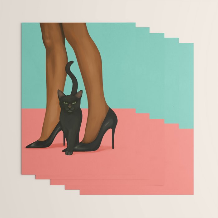 Woman in Heels with Black Cat Wrapping Paper Gallery Image 3