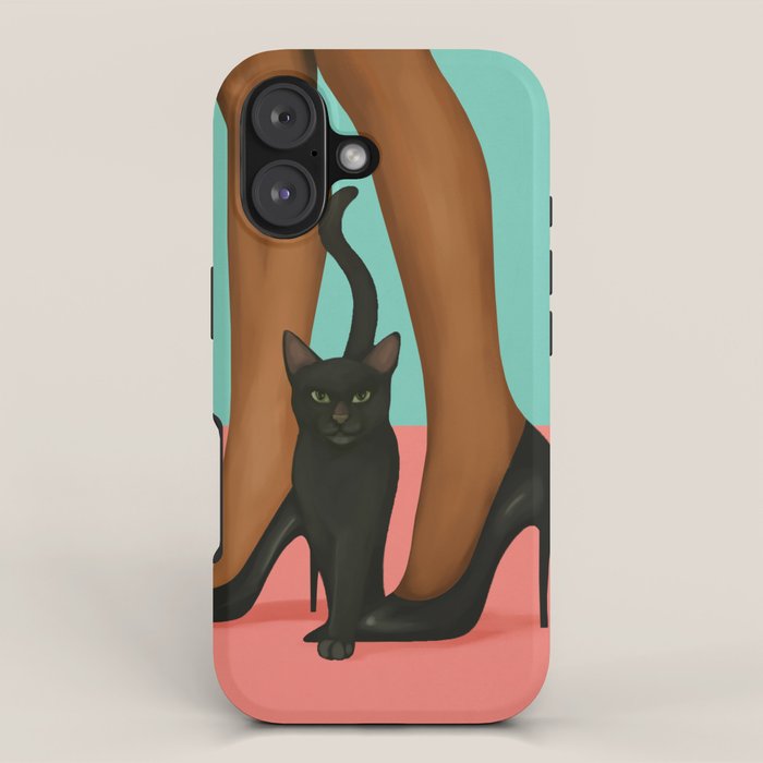 Woman in Heels with Black Cat iPhone Case Gallery Image 1