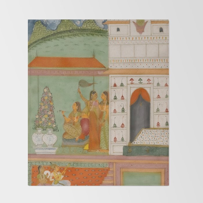 Title Ragini Gunakali, Page from a Jaipur Ragamala Set Place Rajasthan Indian Miniature Painting  Throw Blanket Gallery Image 2
