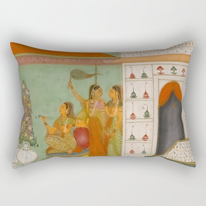 Title Ragini Gunakali, Page from a Jaipur Ragamala Set Place Rajasthan Indian Miniature Painting  Rectangular Pillow Gallery Image 1