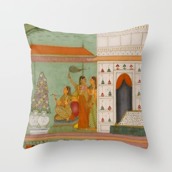 Title Ragini Gunakali, Page from a Jaipur Ragamala Set Place Rajasthan Indian Miniature Painting  Throw Pillow Gallery Image 1