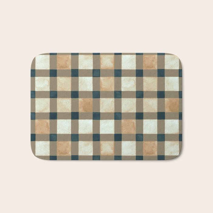 Cozy heirloom Rustic plaid Geometric Gold Navy Bath Mat Gallery Image 1