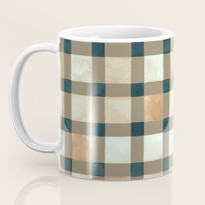 Cozy heirloom Rustic plaid Geometric Gold Navy Coffee Mug Gallery Image 3