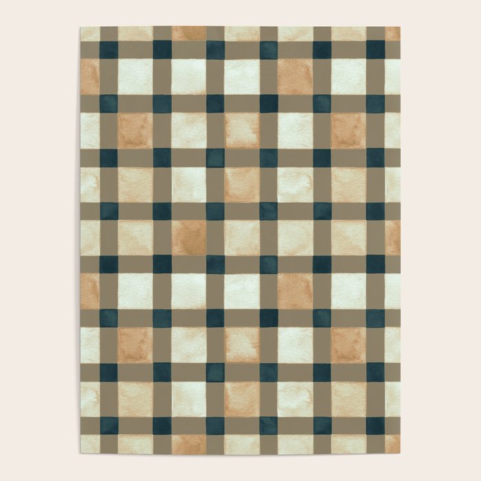 Cozy heirloom Rustic plaid Geometric Gold Navy Poster Gallery Image 4