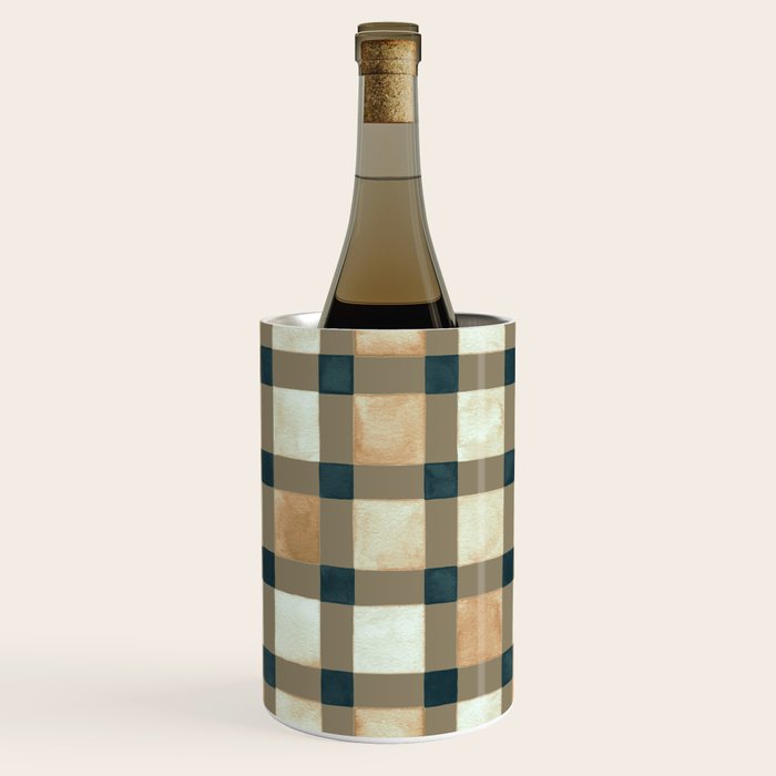 Cozy heirloom Rustic plaid Geometric Gold Navy Wine Chiller Gallery Image 1
