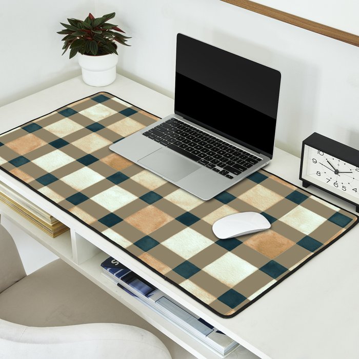 Cozy heirloom Rustic plaid Geometric Gold Navy Desk Mat Gallery Image 2
