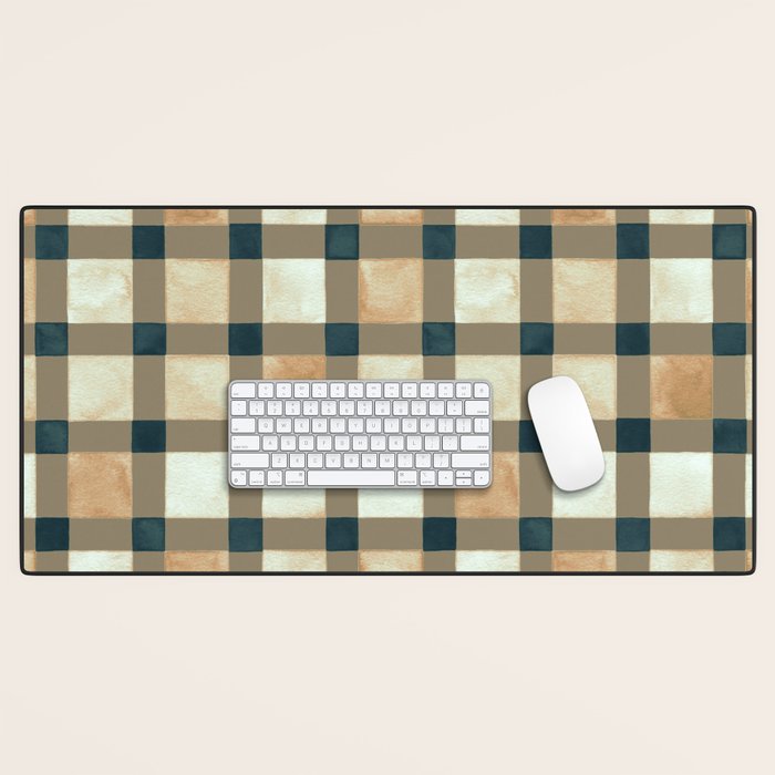 Cozy heirloom Rustic plaid Geometric Gold Navy Desk Mat Gallery Image 1