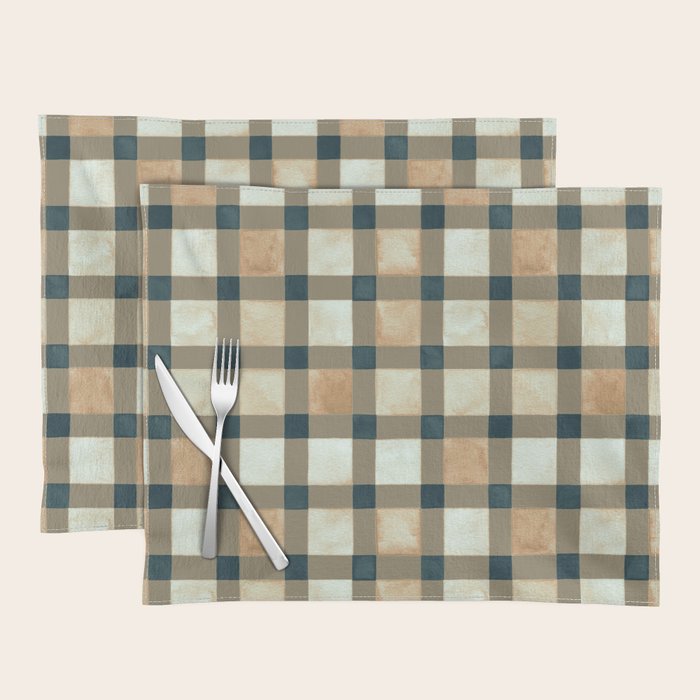 Cozy heirloom Rustic plaid Geometric Gold Navy Placemat Gallery Image 1