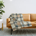 Cozy heirloom Rustic plaid Geometric Gold Navy Throw Blanket Gallery Image 1