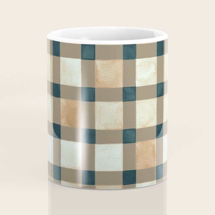 Cozy heirloom Rustic plaid Geometric Gold Navy Coffee Mug Gallery Image 4