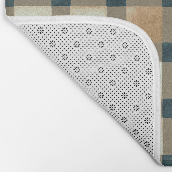 Cozy heirloom Rustic plaid Geometric Gold Navy Bath Mat Gallery Image 2