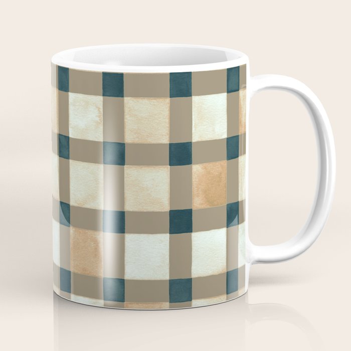 Cozy heirloom Rustic plaid Geometric Gold Navy Coffee Mug Gallery Image 1