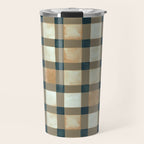 Cozy heirloom Rustic plaid Geometric Gold Navy Travel Mug Gallery Image 1