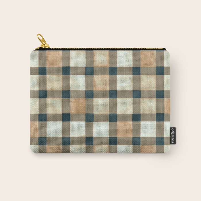 Cozy heirloom Rustic plaid Geometric Gold Navy Carry All Pouch Gallery Image 1