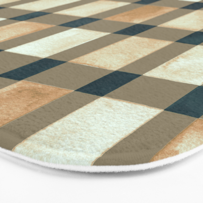 Cozy heirloom Rustic plaid Geometric Gold Navy Bath Mat Gallery Image 3