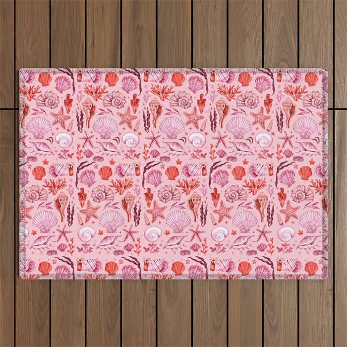 Girly Seashells Party Outdoor Rug Gallery Image 1