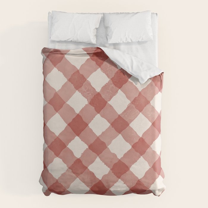 Hand Painted Red Festive Gingham Theme Duvet Cover Gallery Image 6