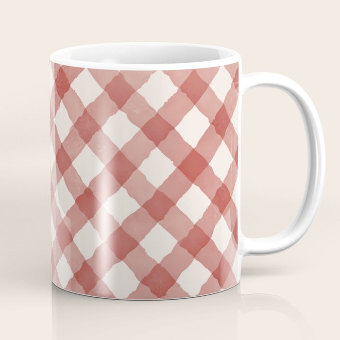 Hand Painted Red Festive Gingham Theme Coffee Mug Gallery Image 1