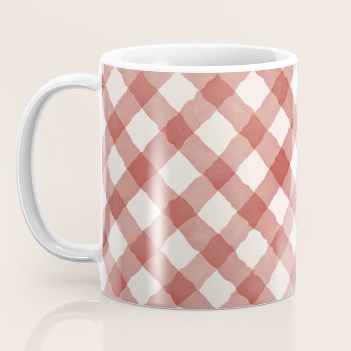 Hand Painted Red Festive Gingham Theme Coffee Mug Gallery Image 3