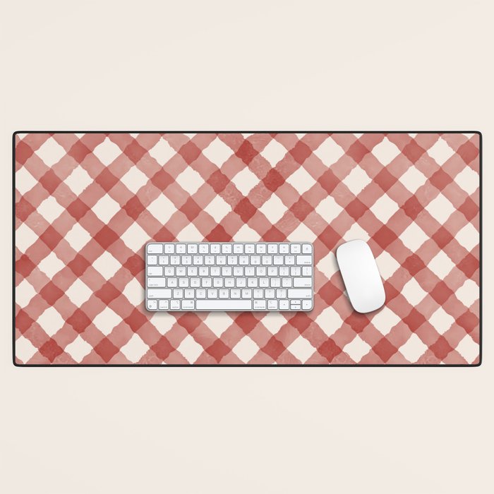 Hand Painted Red Festive Gingham Theme Desk Mat Gallery Image 1