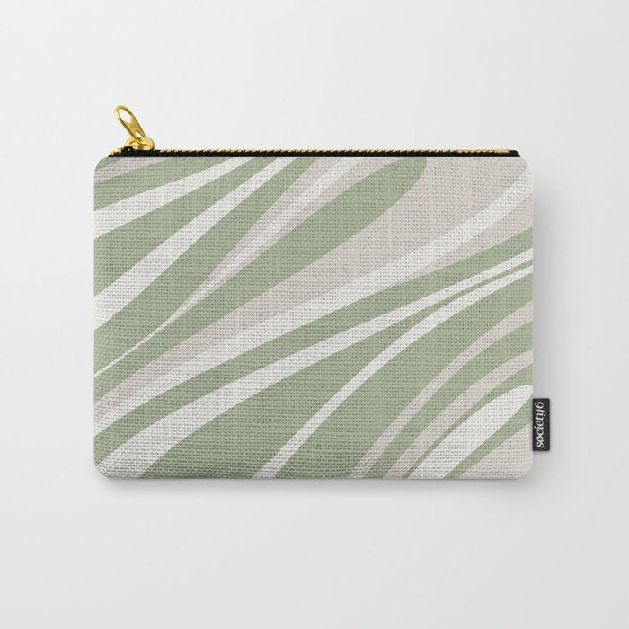 Fluid Vibes Retro Aesthetic Swirl Abstract Pattern Sage Green Cream Beige Carry All Pouch Gallery Image 1