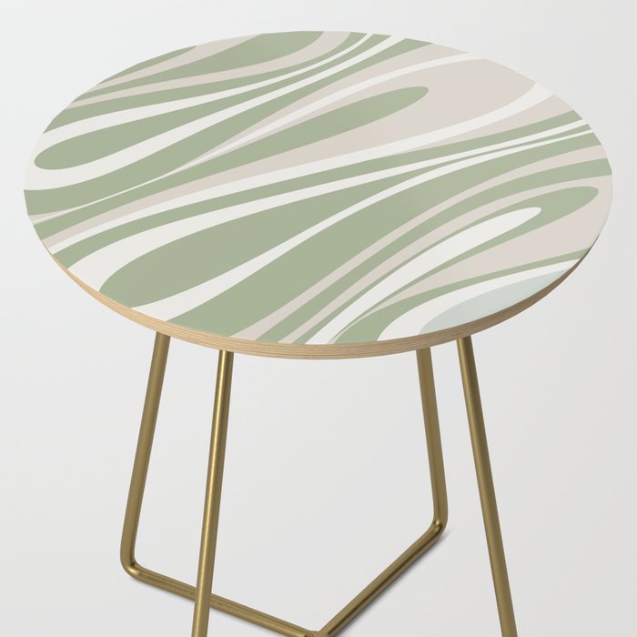 Fluid Vibes Retro Aesthetic Swirl Abstract Pattern Sage Green Cream Beige Side Table Gallery Image 2