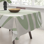 Fluid Vibes Retro Aesthetic Swirl Abstract Pattern Sage Green Cream Beige Tablecloth Gallery Image 3
