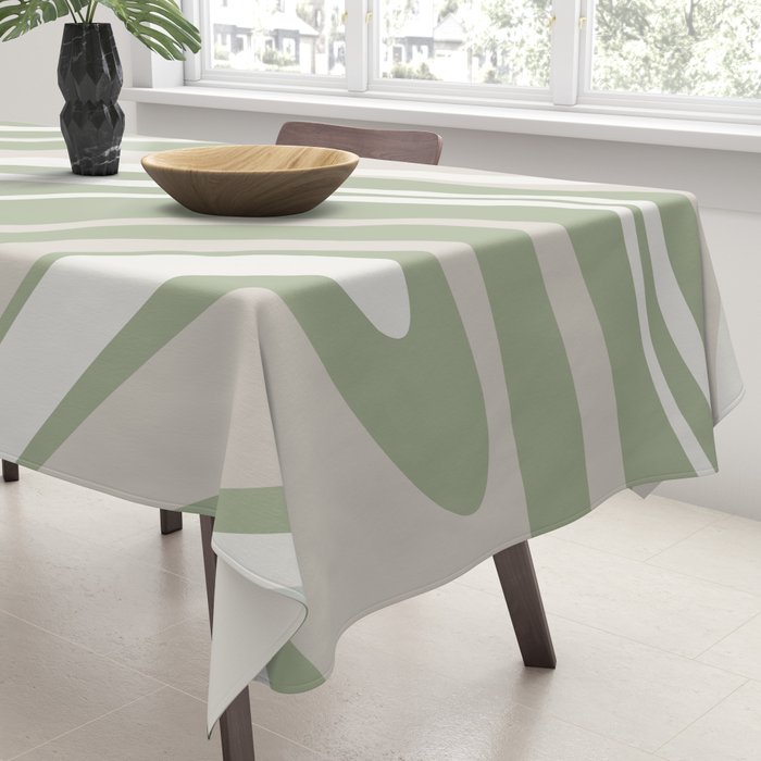 Fluid Vibes Retro Aesthetic Swirl Abstract Pattern Sage Green Cream Beige Tablecloth Gallery Image 3