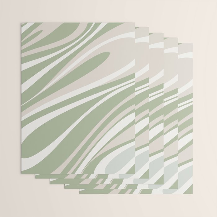 Fluid Vibes Retro Aesthetic Swirl Abstract Pattern Sage Green Cream Beige Wrapping Paper Gallery Image 3