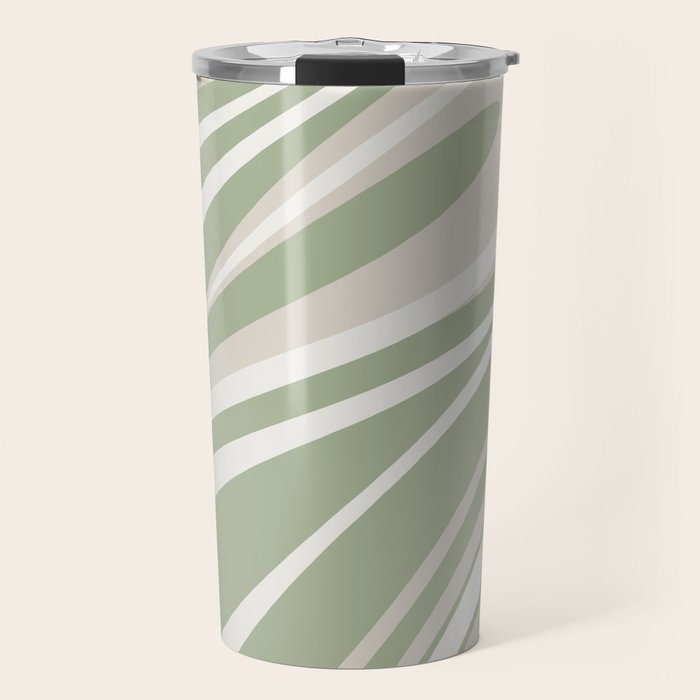 Fluid Vibes Retro Aesthetic Swirl Abstract Pattern Sage Green Cream Beige Travel Mug Gallery Image 1