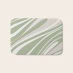 Fluid Vibes Retro Aesthetic Swirl Abstract Pattern Sage Green Cream Beige Bath Mat Gallery Image 1
