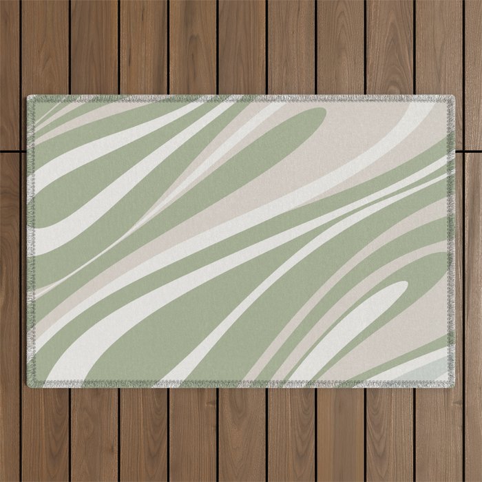 Fluid Vibes Retro Aesthetic Swirl Abstract Pattern Sage Green Cream Beige Outdoor Rug Gallery Image 1
