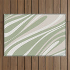 Fluid Vibes Retro Aesthetic Swirl Abstract Pattern Sage Green Cream Beige Outdoor Rug Gallery Image 1