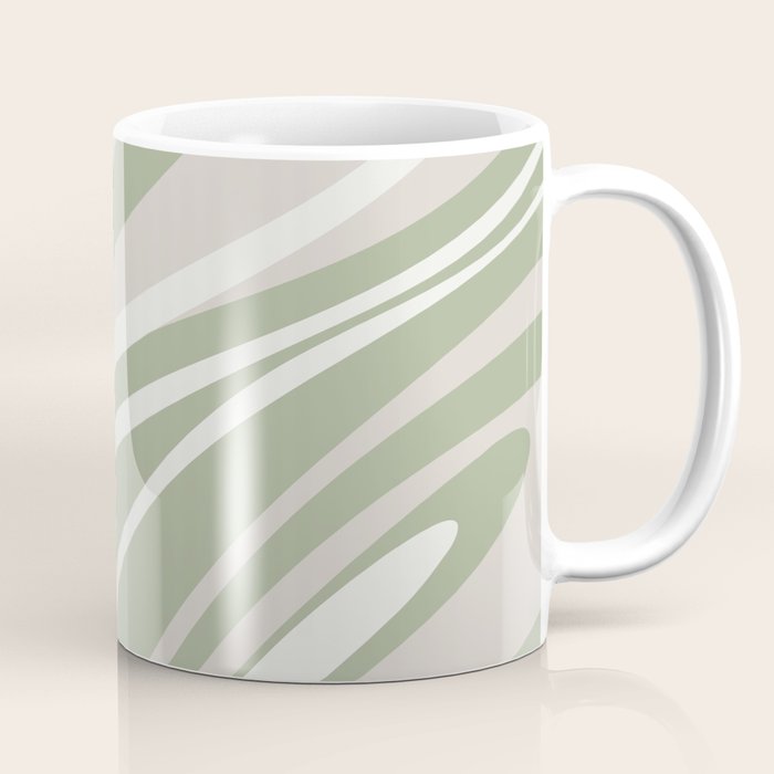Fluid Vibes Retro Aesthetic Swirl Abstract Pattern Sage Green Cream Beige Coffee Mug Gallery Image 1