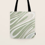 Fluid Vibes Retro Aesthetic Swirl Abstract Pattern Sage Green Cream Beige Tote Bag Gallery Image 1