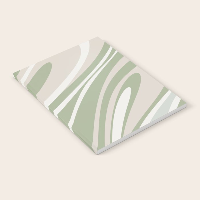Fluid Vibes Retro Aesthetic Swirl Abstract Pattern Sage Green Cream Beige Notebook Gallery Image 2