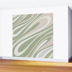 Fluid Vibes Retro Aesthetic Swirl Abstract Pattern Sage Green Cream Beige Wall Mural Gallery Image 2