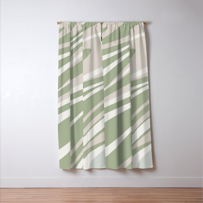 Fluid Vibes Retro Aesthetic Swirl Abstract Pattern Sage Green Cream Beige Window Curtain Gallery Image 3