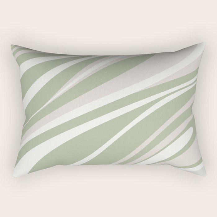 Fluid Vibes Retro Aesthetic Swirl Abstract Pattern Sage Green Cream Beige Rectangular Pillow Gallery Image 2